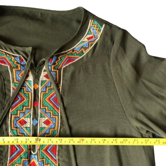 Maxi boho flounce sleeve embroidery applique drop waist flounce sleeve dress - Picture 14 of 15